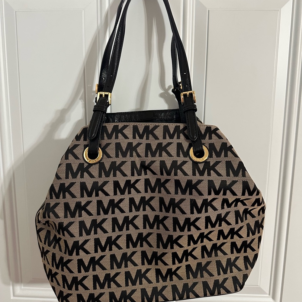 Michael Kors Monogram Black and Tan Shoulder Bag